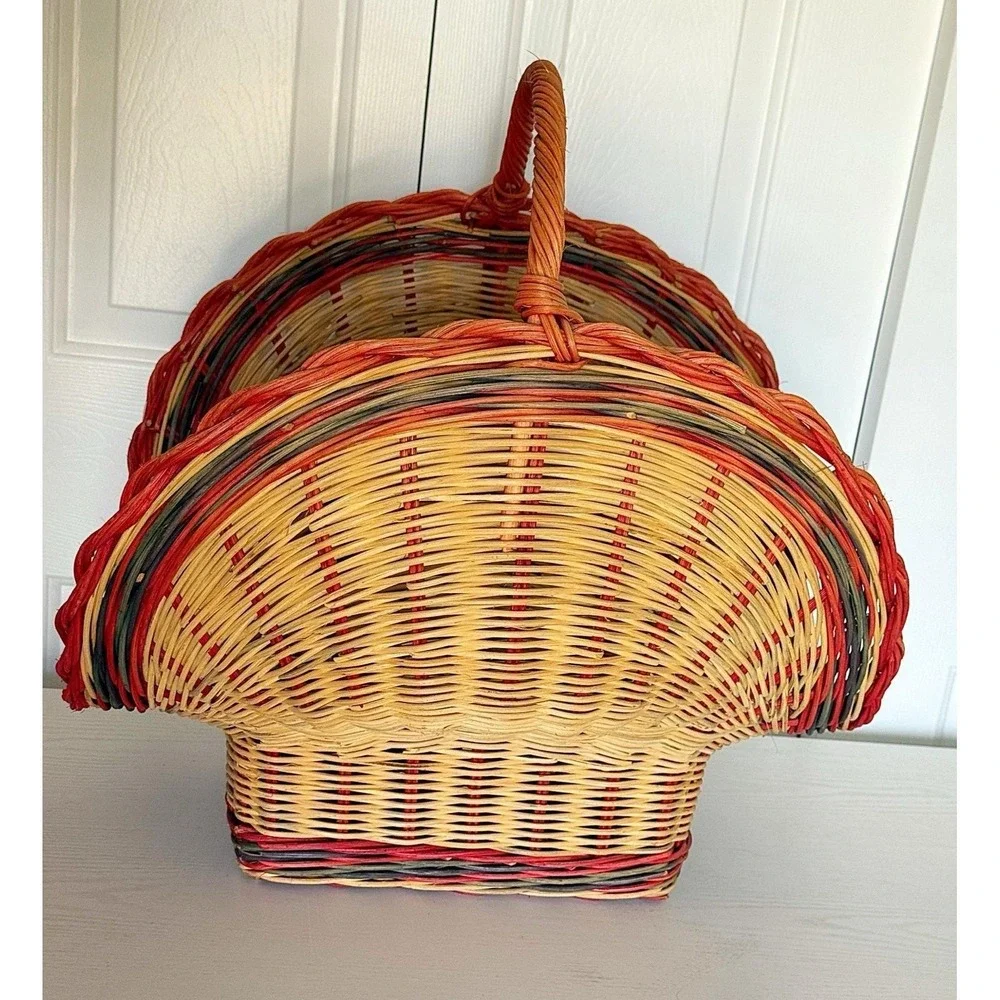Vintage Fan Shaped Basket With Floral Design On The Front. Excellent Condition